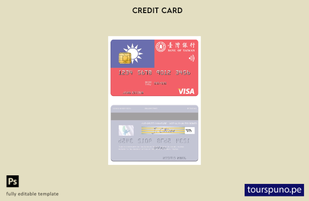 lista para imprimir plantilla de tarjeta de débito visa del Banco de Taiwán